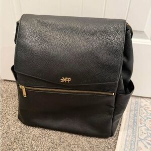 Freshly Picked Black Pebbled Diaper Backpack with Gold Hardware